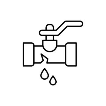 Broken Pipe and Water Leak Minimalistic Linear Pictogram for Web and Graphic Design, Apps, Banners, Social Network and Cards vector
