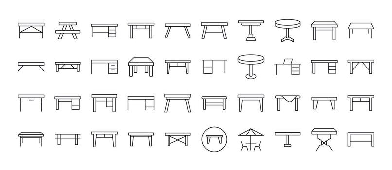 Table Line Icon Collection. Outline Signs for Graphic and Web Design, Apps, Adverts, Various Cards vector