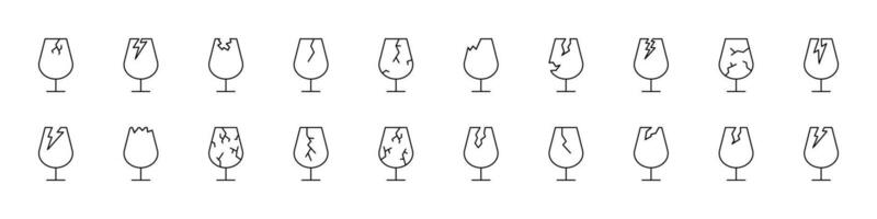 Broken Glass Modern Outline Style Icons for Design, Cards, Apps, Social Networks vector