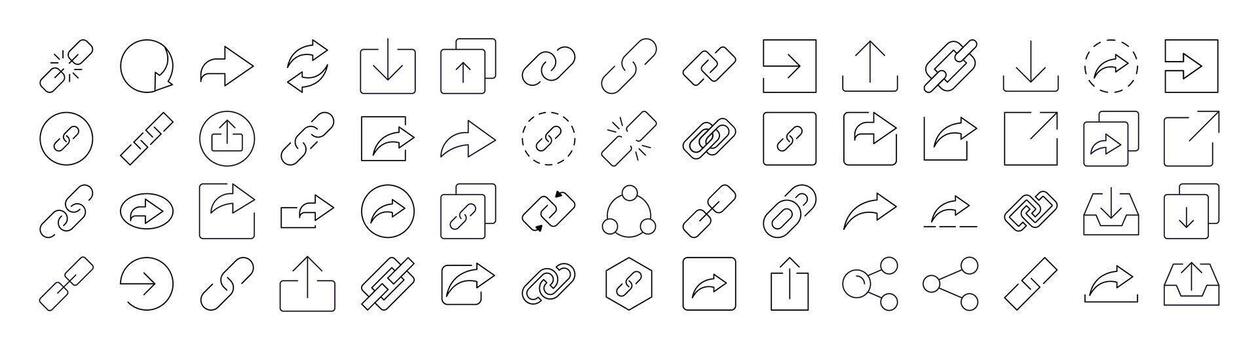 Share and Link Thin Line Icon Set. Outline Signs for Graphic and Web Design, Apps, Adverts, Various Cards vector