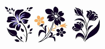 Floral Design Elements Dark Blue and Orange Flowers vector