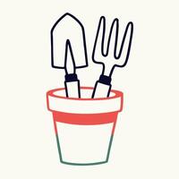Gardening Tools in Pot Trowel and Cultivator vector