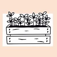 Wooden Planter Box with Herbs and Flowers vector