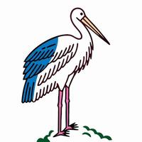 Painted Stork Bird Illustration, White and Blue Plumage vector