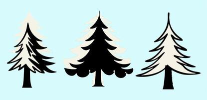 Three Simple Evergreen Tree Silhouettes Black, White, and Cream vector