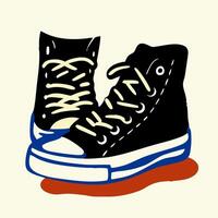 Pair of Black Canvas High Top Sneakers vector