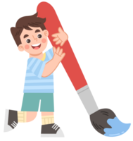 Illustration of a Boy Hugging a Large Paint Brush png