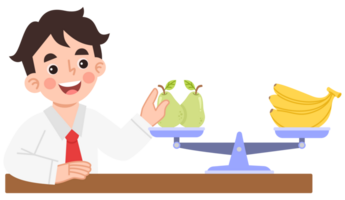 Illustration of cheerful boy learning about scales png