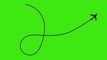 Airplane Path Animation of Traveling With a Path on Green Screen. 4K Resolution. video