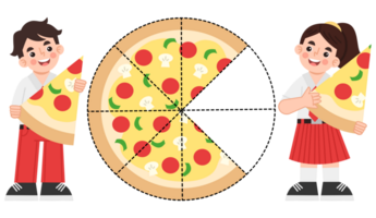 Illustration of students learning fractions png