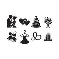 Black Wedding Icons on White Background silhouette vector