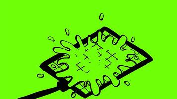 2d Animation cartoon character drawing of fly swatter and housefly being swatted splat on white, black and green screen in 4k ultra-high-definition. video