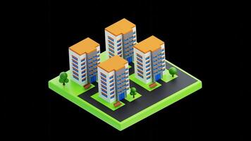 3D Animation of Isometric apartment buildings block video