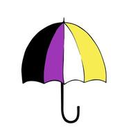 Non-binary umbrella hand drawn illustraton. Colorful cane parasol drawing vector