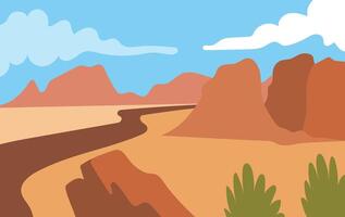 Desert road with red rock formations view illustration vector