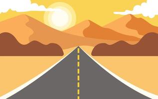 Sunset desert road with mountain backdrop illustration vector