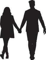 Silhouette of a couple holding hands walking together on a white background vector
