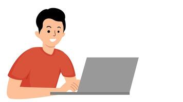 young man typing using laptop. man working using laptop. young man using laptop. Worker. employee at workplace video