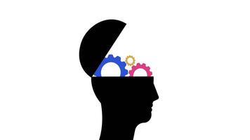 Silhouette of a open human head with rotating gears. thinking man concept with whirling gears. thinking concept. Idea concept. human head with gear video