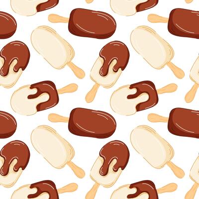 Seamless pattern with ice cream vanilla and chocolate in cartoon style. Illustration isolated on a white background.
