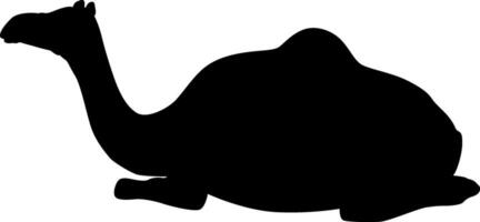 Silhouette of a Resting Camel Against a White Backdrop vector