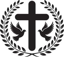 Black Cross with Doves and Laurel Wreath Illustration vector