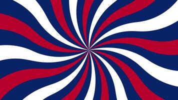 Red, White, blue Sunburst Spiral Background Animation, Retro USA Flag Rotating Striped Motion Loop in 4K. video