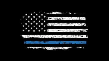 Patriotic Thin Blue Line Flag Animation Grunge Style Honoring Police Support video