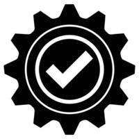 Black gear emblem with white checkmark inside concentric circles symbol approval vector
