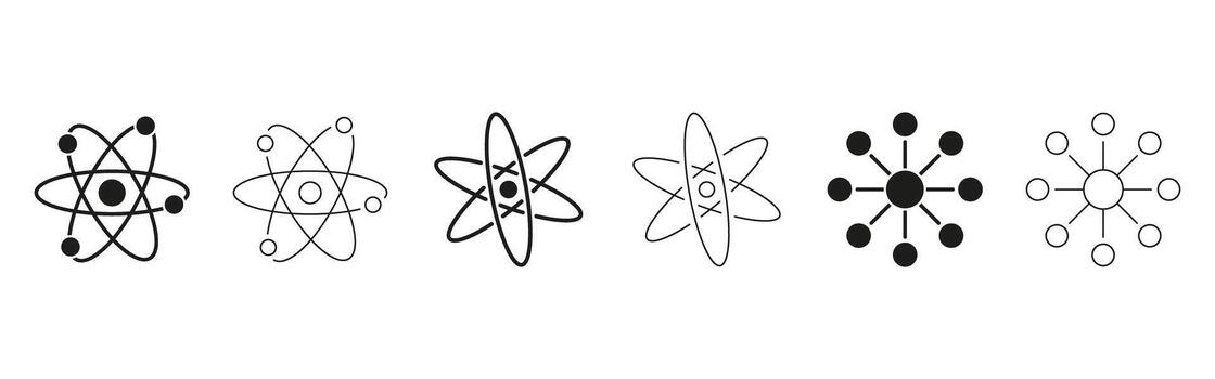 Atomic Structure Line And Solid Icon Set. Science, Chemistry, And Physics Symbol Collection. Atom Models And Molecular Structures. Isolated Illustration vector