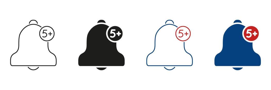 Notification Bell With Badge Line And Solid Icon Set. Alert And Reminder Symbol Collection For Digital Communication. Message And Update Indicator. Isolated Illustration vector