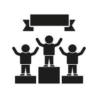 Podium Winners With Banner Solid Icon. Achievement, Success, And Competition Victory Silhouette Symbol. Celebratory Recognition And Award Ceremony. Isolated Illustration vector