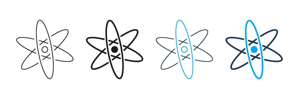 Atom Structure Line And Solid Icon Set. Atomic Model, Science, And Physics Symbol Collection. Educational And Scientific Sign. Isolated Illustration vector