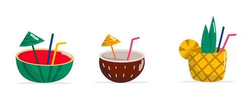 Tropical fruit cocktail set in summer style vector