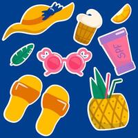 Summer vacation sticker set with white outline vector