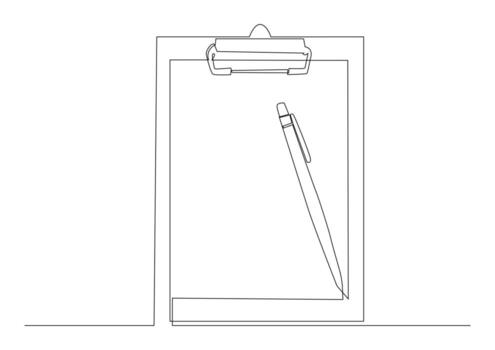 continuo uno línea dibujo de aislado objeto portapapeles con bolígrafo. vector
