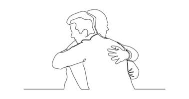 continuous one line drawing of men friends hugging each other. vector