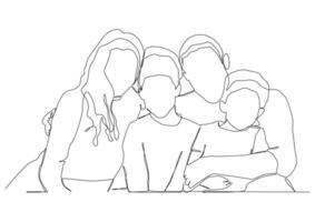 continuous one line drawing of mother father and child vector