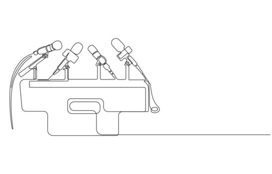 Podium with Microphones in Single-Line Art,Press conference microphone setup in one continuous line art style vector