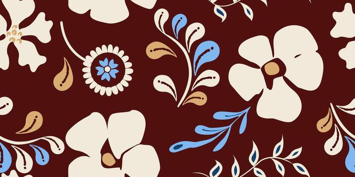 Boho exotic leaf and flower stylized seamless pattern for print design. vector