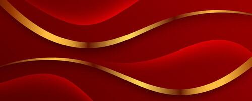 Red and gold wave background design vector