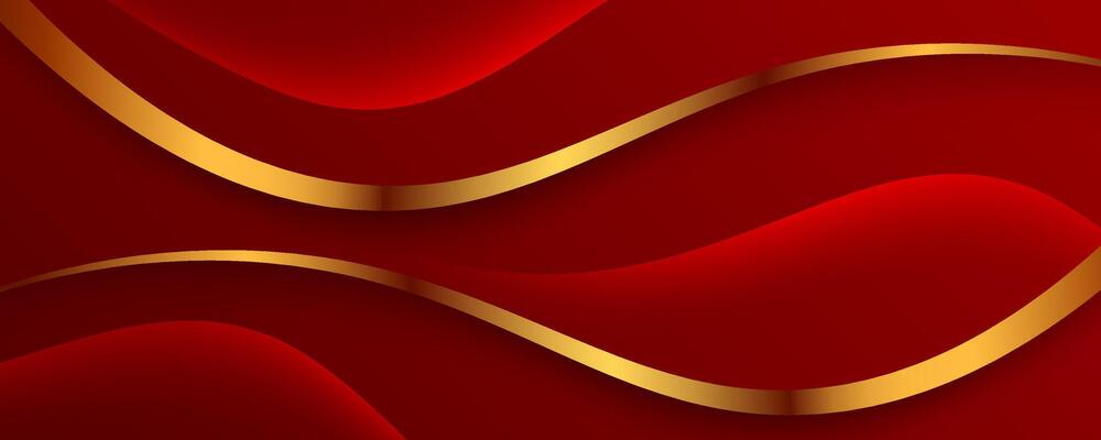 3D red luxury abstract background overlap layer on dark space with golden lines effect decoration. Modern graphic design element waves cutout style concept for web, art, flyer, card, or brochure cover