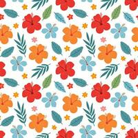 Vibrant Tropical Floral Arrangement with Hibiscus and Foliage vector
