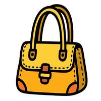 Stylized Yellow Handbag with Brown Accents and Black Outline Cartoon Style. vector