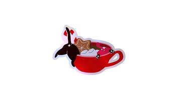 Cat Enjoying Christmas Cocoa. Cute Candy Cane and Cocoa Mug. Alpha channel transparency video
