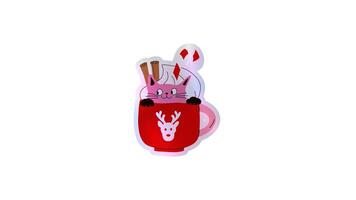 Christmas Cocoa Cup with Cute Cat. Cozy Winter Scene. Alpha channel transparency video