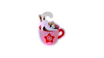 Festive Hot Cocoa Mug with Adorable Cat. Cozy Holiday Vibes. Alpha channel transparency video