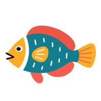 Playful Teal and Orange Fish Illustration with Abstract Design Elements. vector