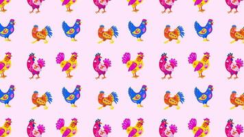 Decorative Alebrije Roosters with Bold Folk Art Patterns animation Loop Background video
