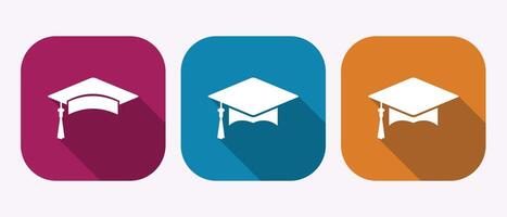 Graduation Cap Icons Set Against Varied Colored Backgrounds Celebrating Academic Success and Achievements vector